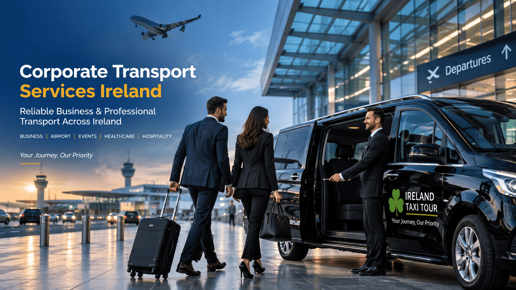 Executive passenger and premium Ireland Taxi Tour vehicle on a corporate airport transfer